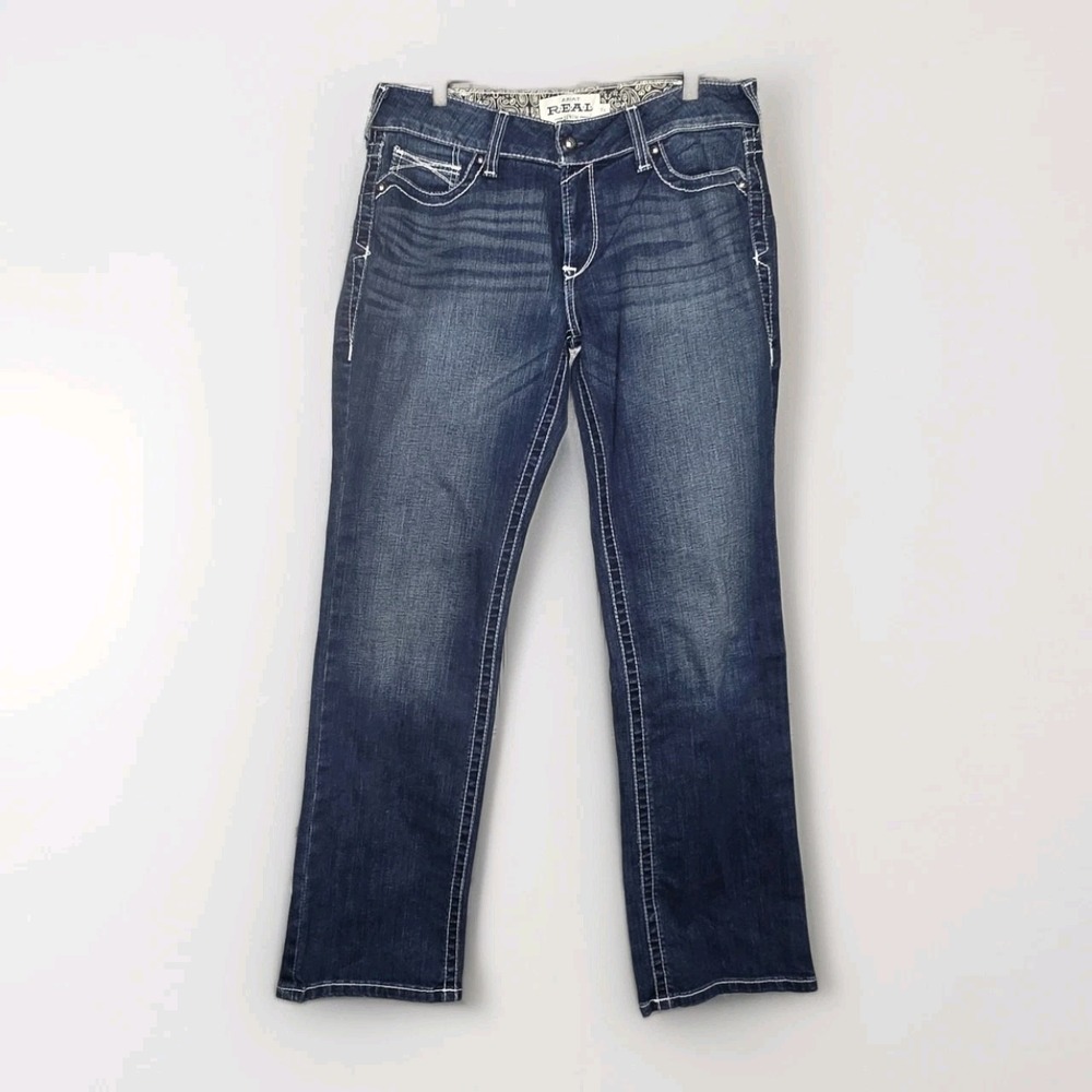 New Ariat REAL Womens Jeans Straight Size 31S Medium Wash Mid Rise Western
